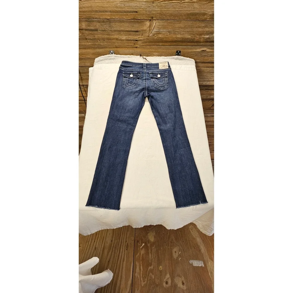 True Religion Billie Mid Rise Straight Leg Raw Hem Dark Wash Jeans Size 29